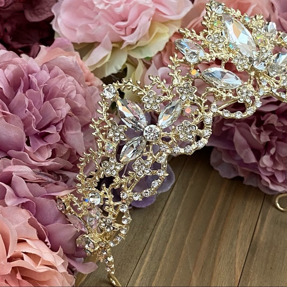 Ice Princess Crystal Bridal Gold Tiara Crown - Picture 14 of 16